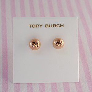 Tory Burch Crystal Pearl Stud Earrings in Rose Gold - Brand New